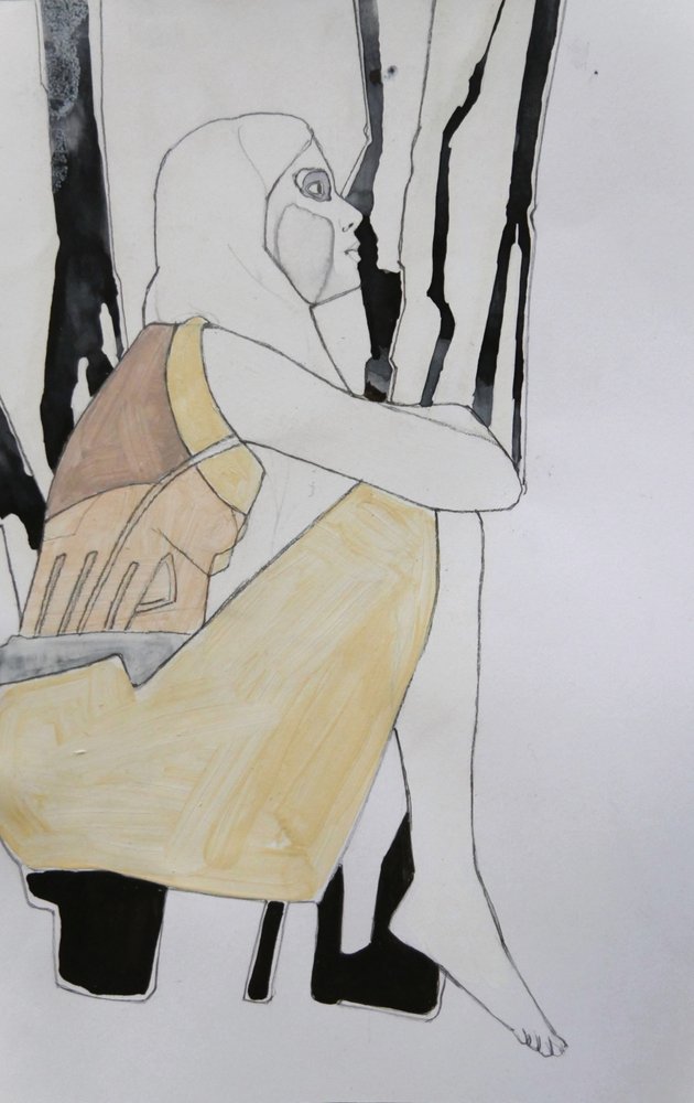 Femme pensive assise - Doris Schmitz