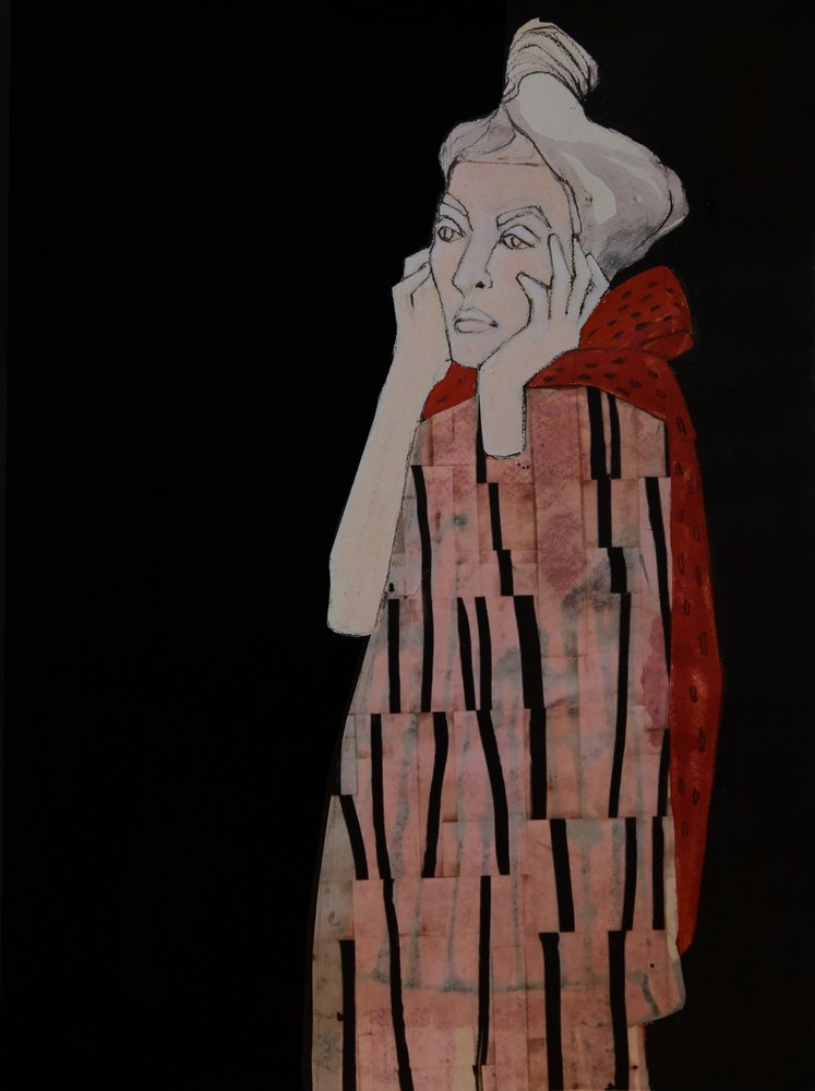 Femme pensive en rouge - Doris Schmitz