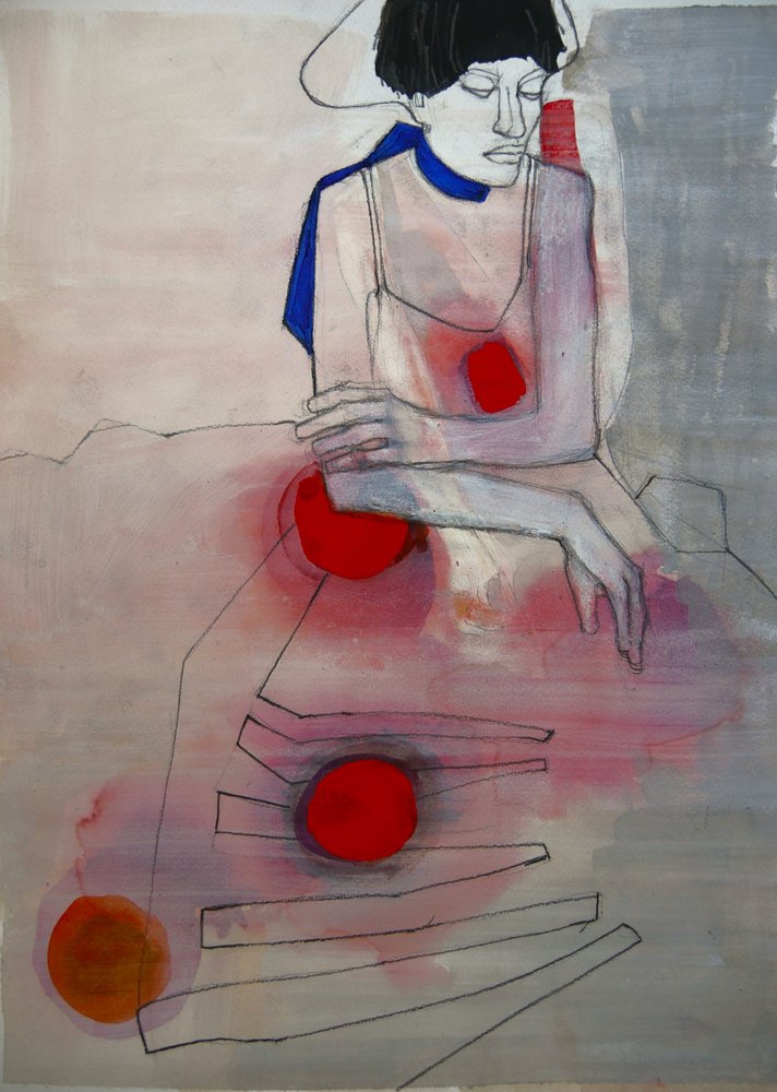 Femme pensive en rouge - Doris Schmitz