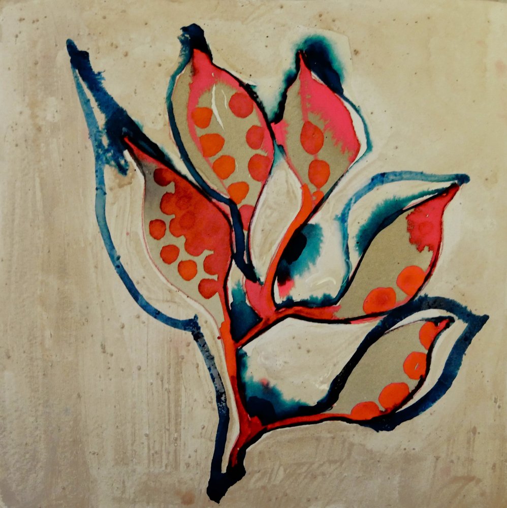 Corail éclatant et motifs botaniques - Doris Schmitz