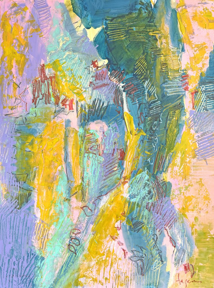 Abstrait jaune et bleu vif - Dorothy Fagan