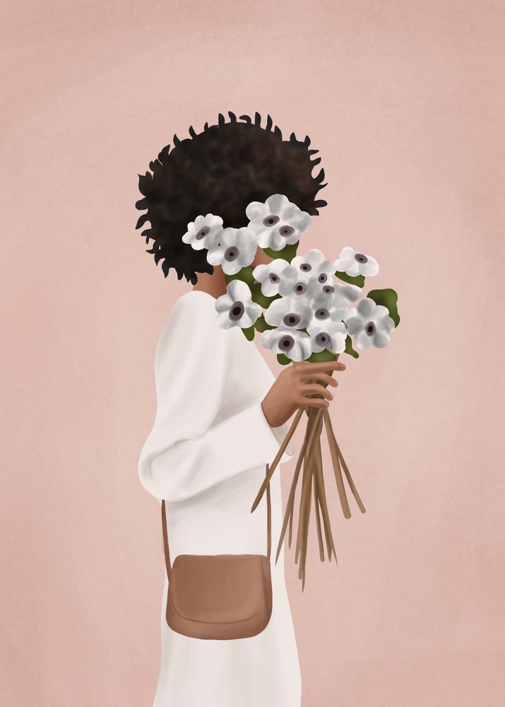 Femme avec un bouquet blanc - Flow Line
