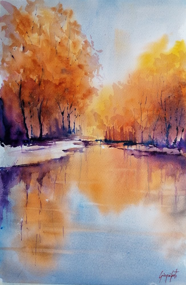 Lueur automnale sur la rivière - Giorgio Gosti