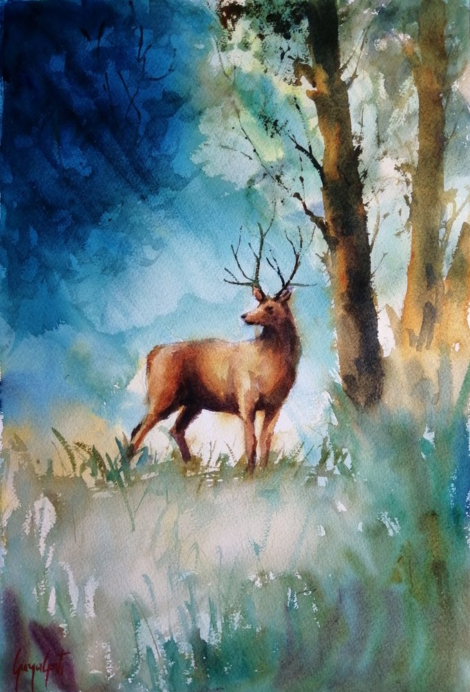 Un cerf dans la forêt brumeuse - Giorgio Gosti