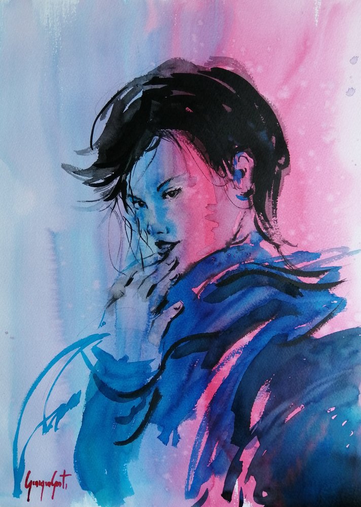 Portrait dynamique rose et bleu - Giorgio Gosti