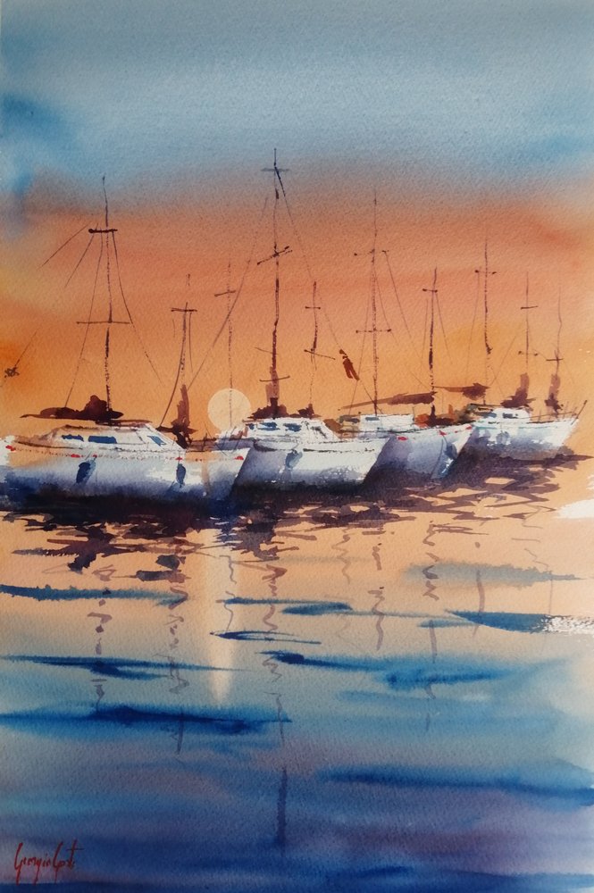 Des voiliers au coucher du soleil - Giorgio Gosti