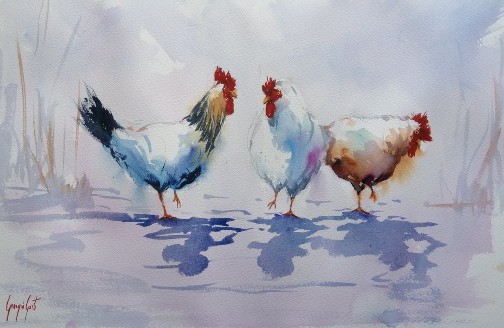 Trois poules de basse-cour - Giorgio Gosti