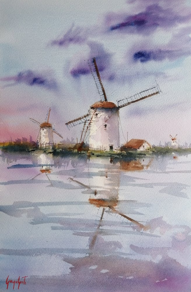 Reflets au crépuscule sur le moulin à vent - Giorgio Gosti