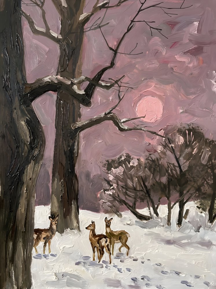 Un cerf en hiver au clair de lune - HUGO
