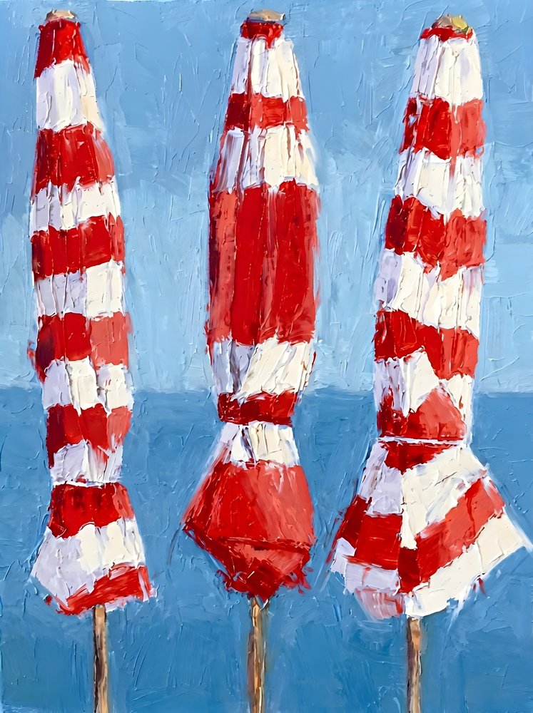 Parasols de plage rouges et blancs - HUGO
