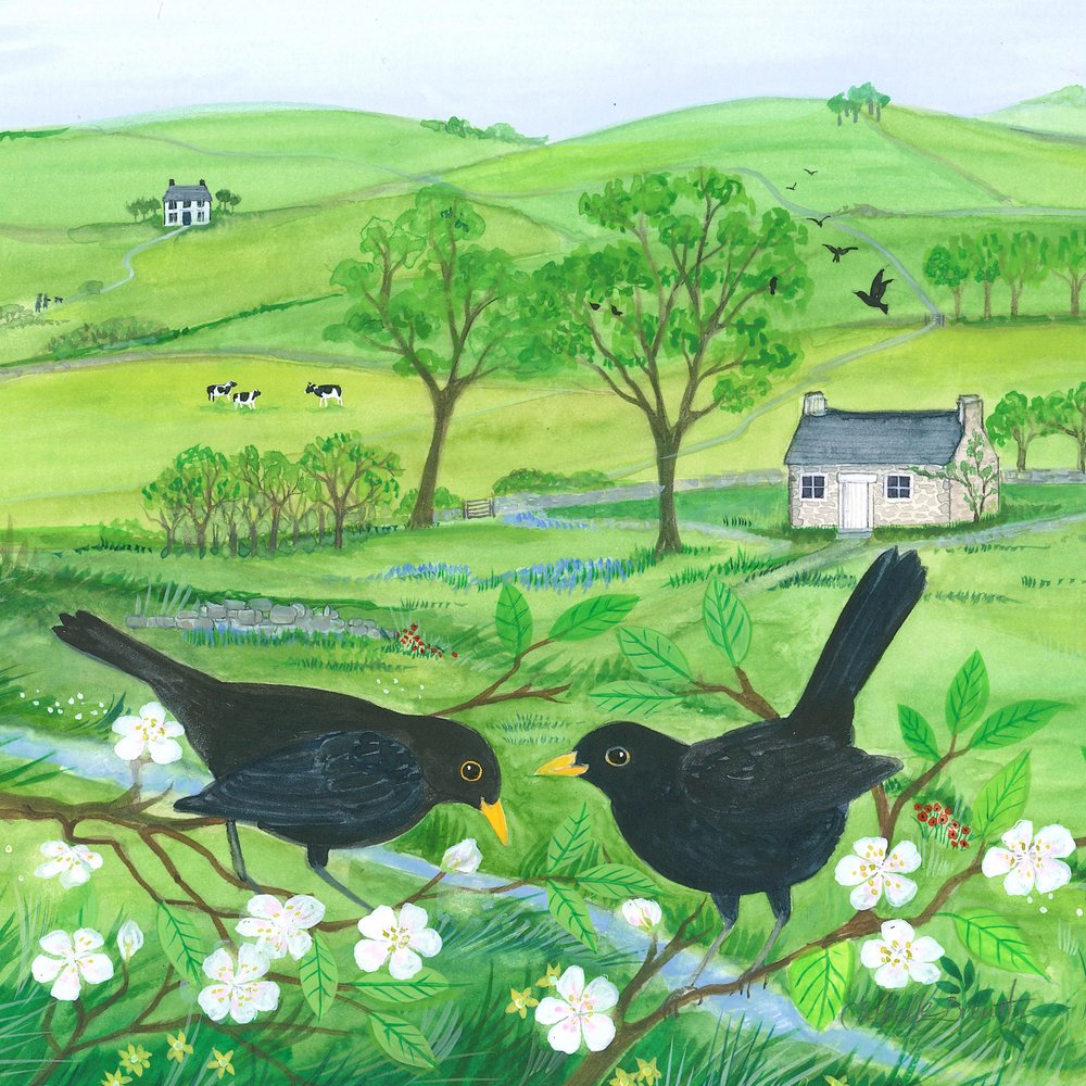 Merles et fleurs - Isabelle Brent