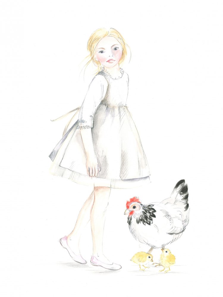 Enfant avec poule et poussins, Pâques 26 - Isabelle Brent