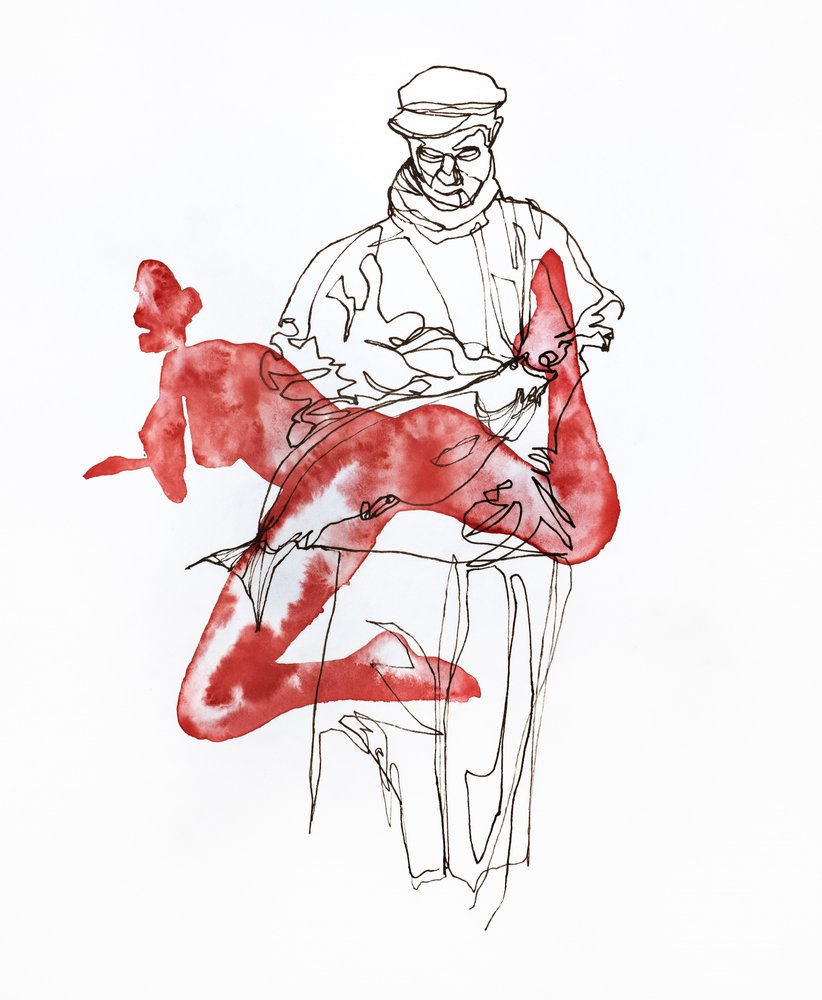 Pêcheur nu en rouge - Joshua Hoskins