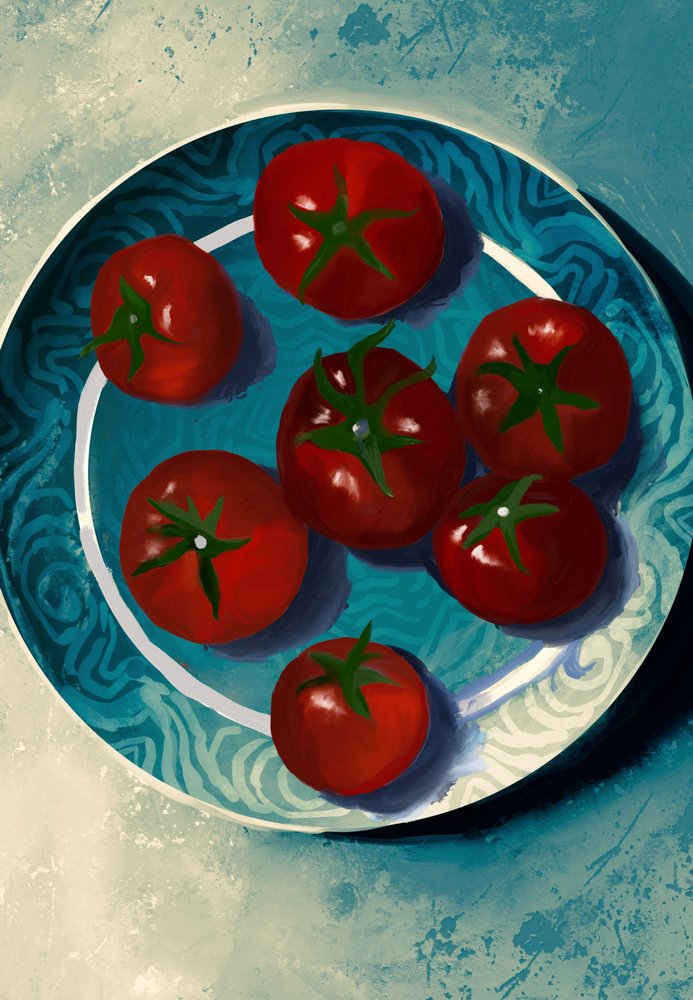 Nature morte aux tomates éclatantes - Josie George
