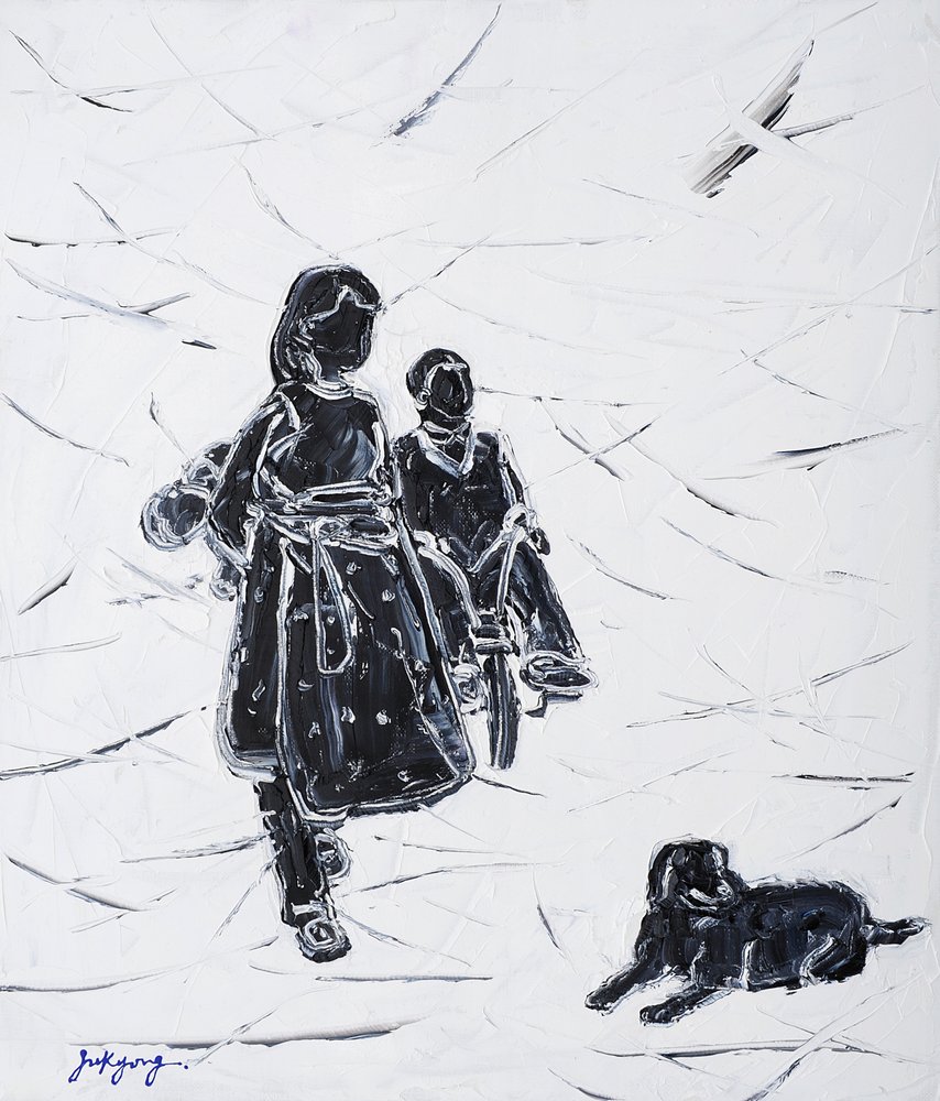 Des enfants promènent un chien - Jukyong Park