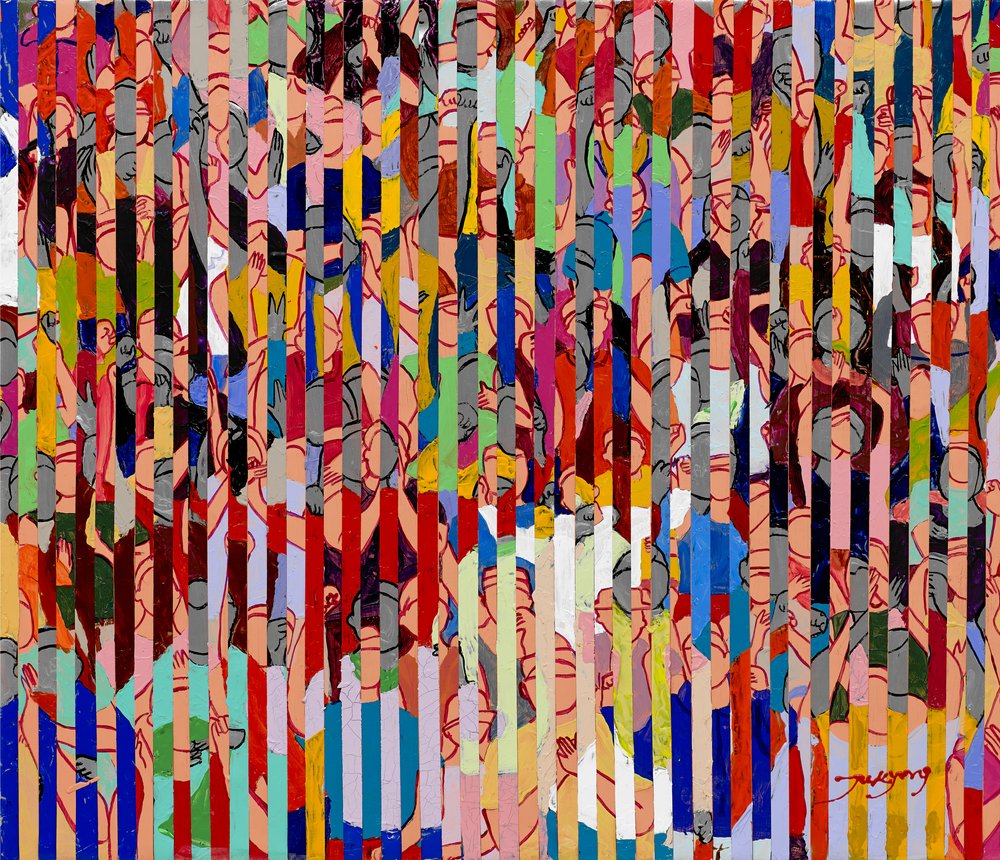 Une foule aux rayures colorées - Jukyong Park