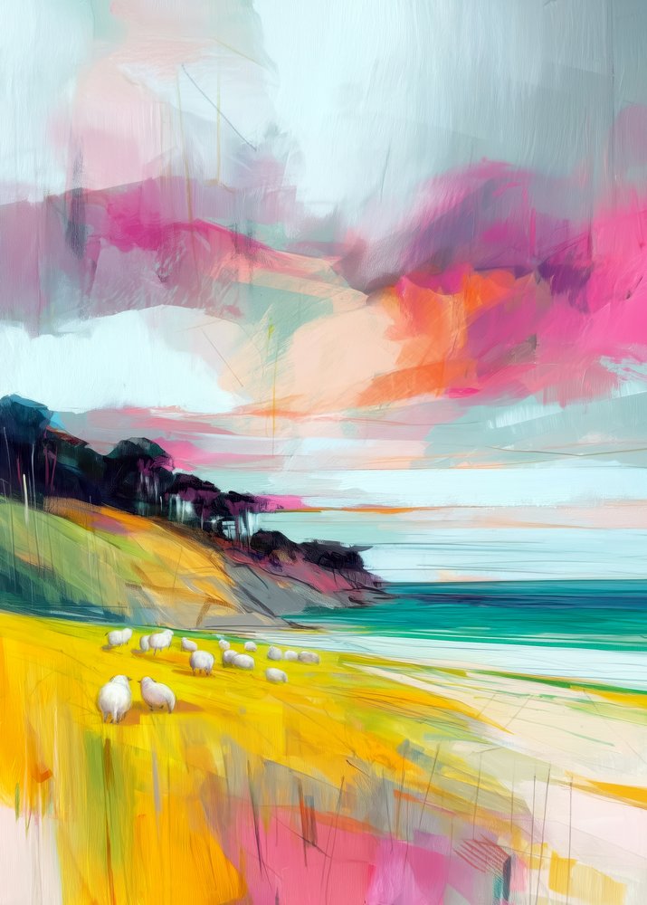 Paysage avec des moutons colorés - Justyna Jaszke