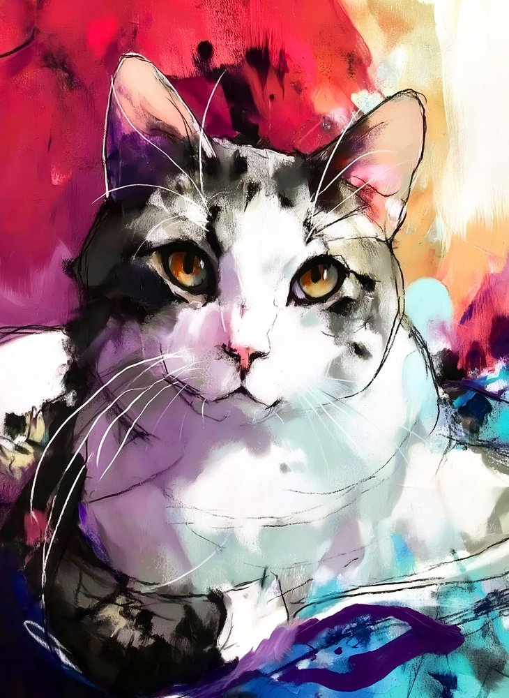 Peinture représentant un chat plein de vie - Justyna Jaszke