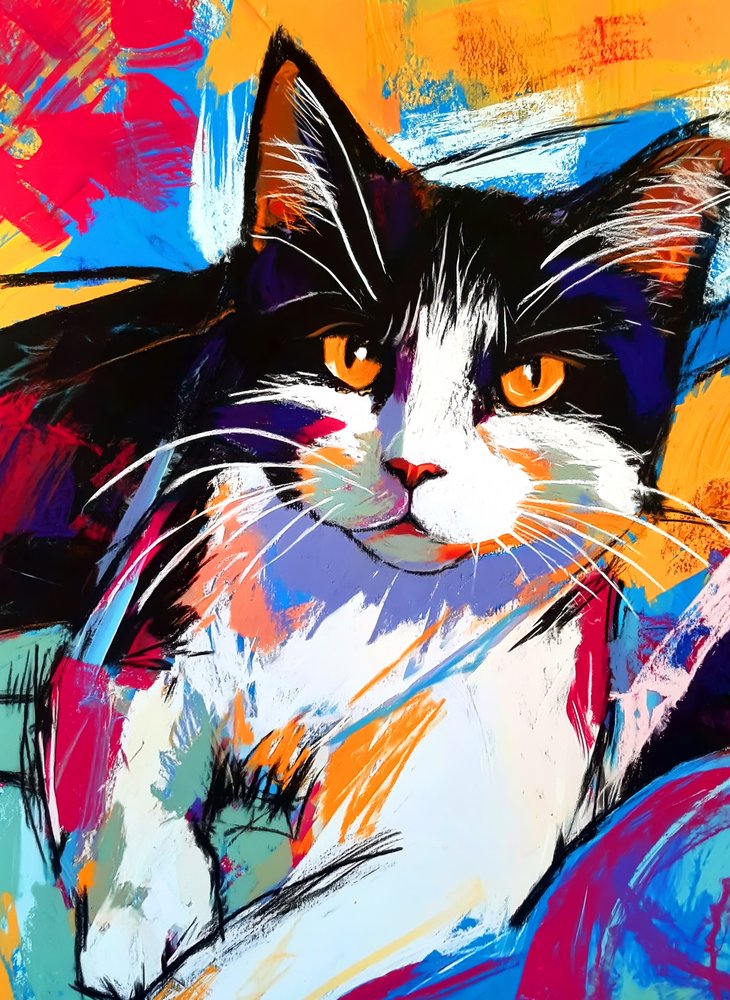 Chat « Tuxedo » aux couleurs vives - Justyna Jaszke