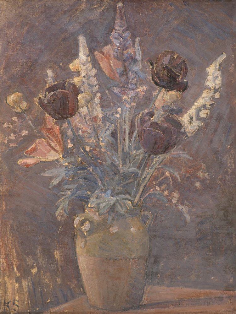Vase en argile avec des tulipes et d
