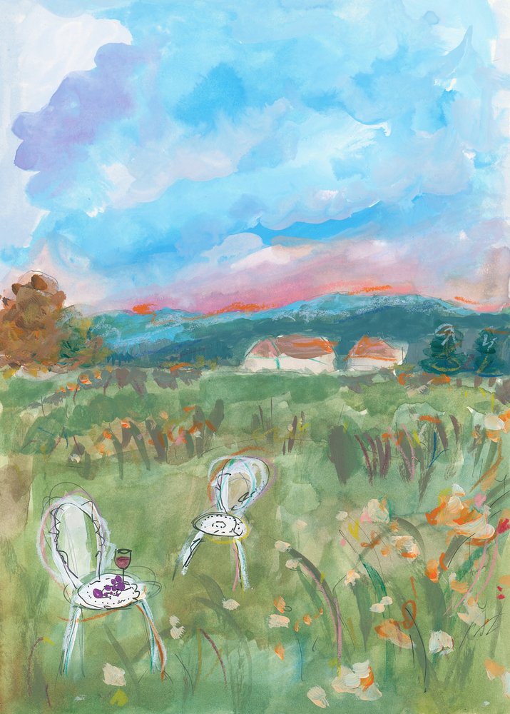 Aquarelle « Coucher de soleil rose foncé » - Katharina Puritscher