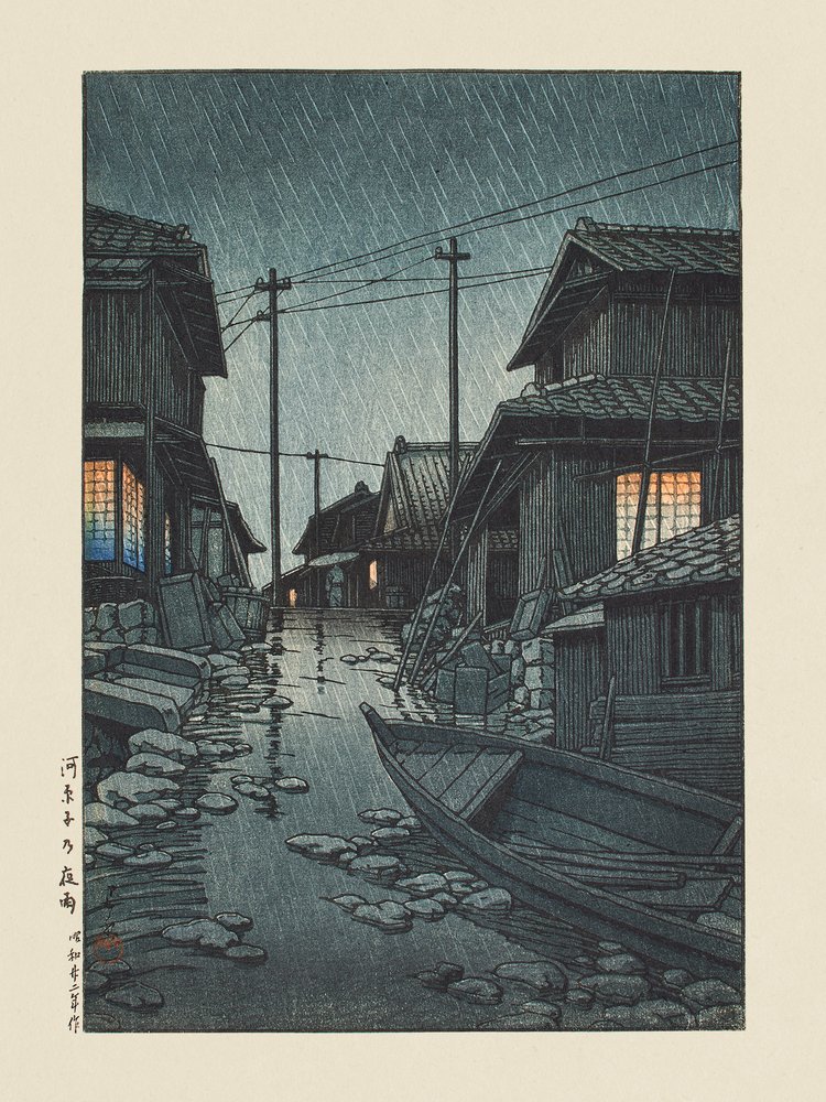 Kawarago No Yau - Pluie nocturne à Kawarago, 1947 - Kawase Hasui