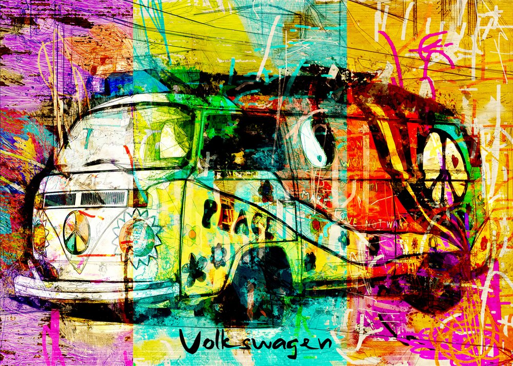 Un camping-car hippie haut en couleur - Lembayung senja studio [Vintage Poster]