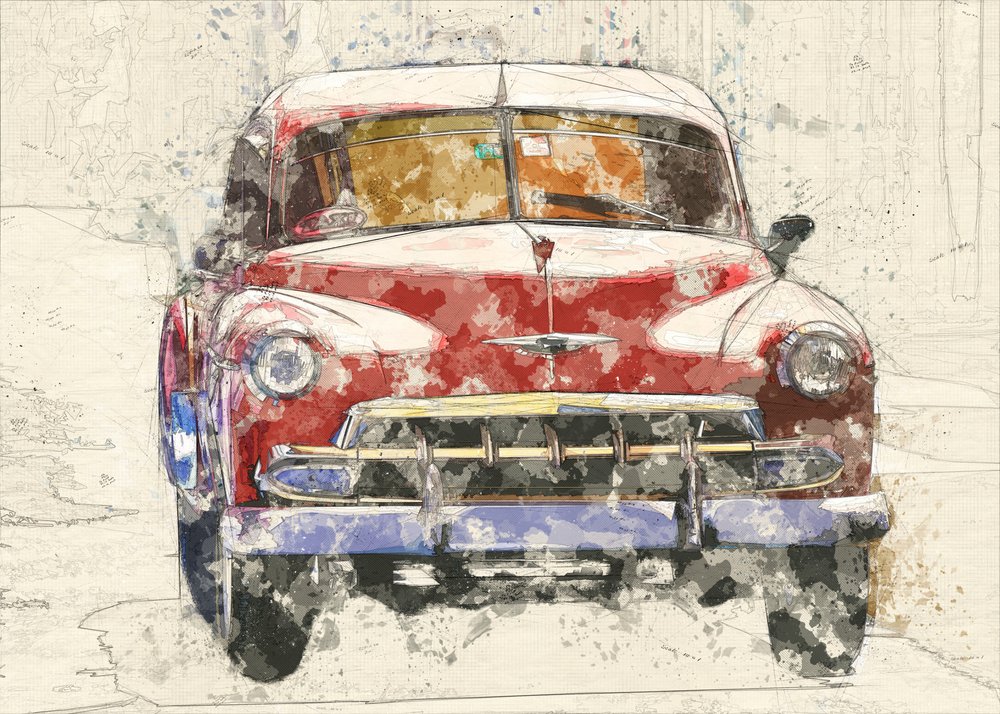 Voiture de collection rouge - Lembayung senja studio [Vintage Poster]