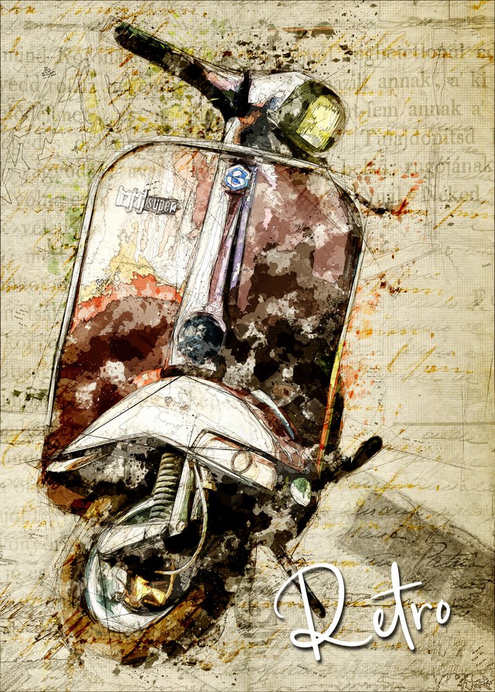 Voyage en scooter rétro - Lembayung senja studio [Vintage Poster]