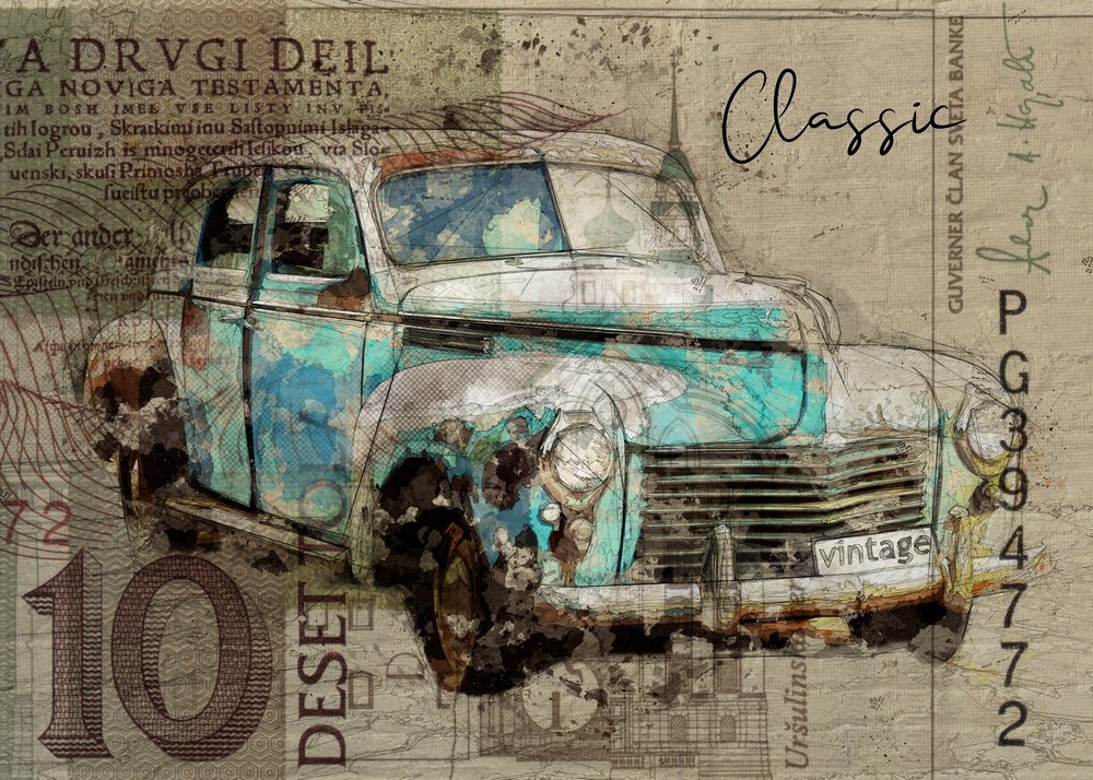 Rusty Teal, voiture de collection - Lembayung senja studio [Vintage Poster]
