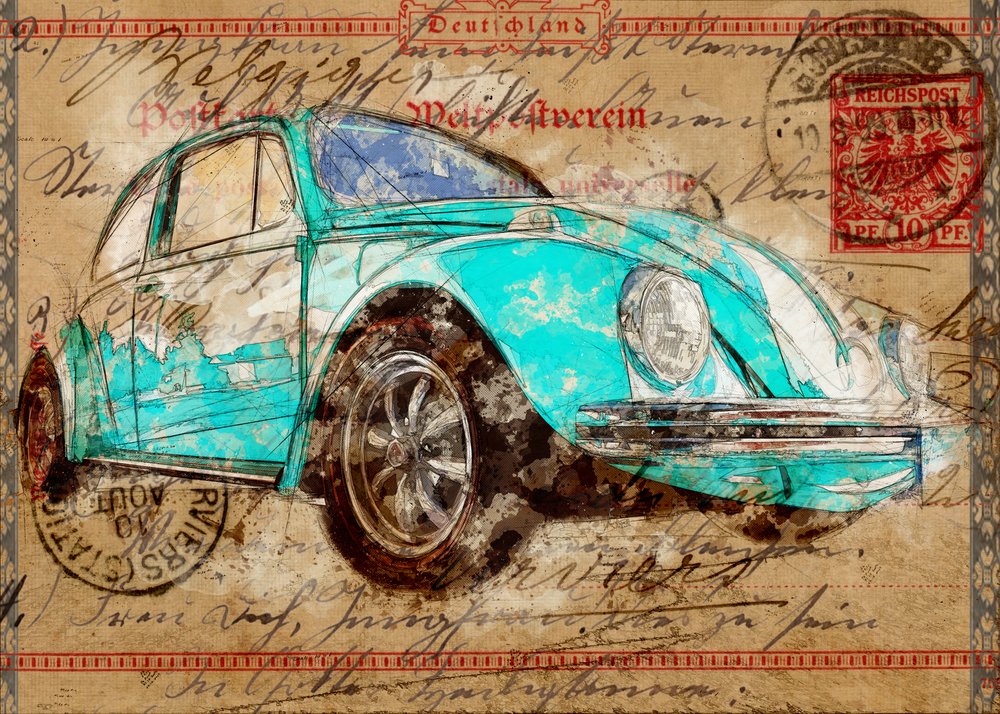 Carte postale « Teal Beetle » - Lembayung senja studio [Vintage Poster]