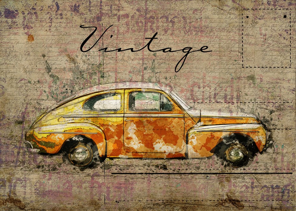 Vintage Orange Car - Lembayung senja studio [Vintage Poster]