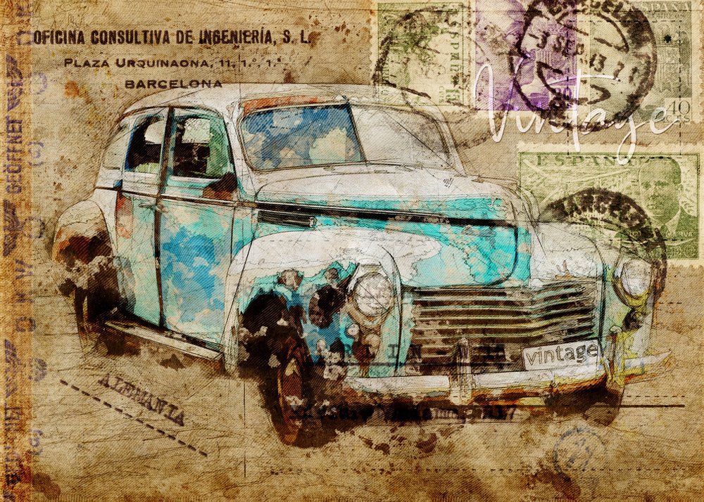 Voiture de voyage vintage - Lembayung senja studio [Vintage Poster]