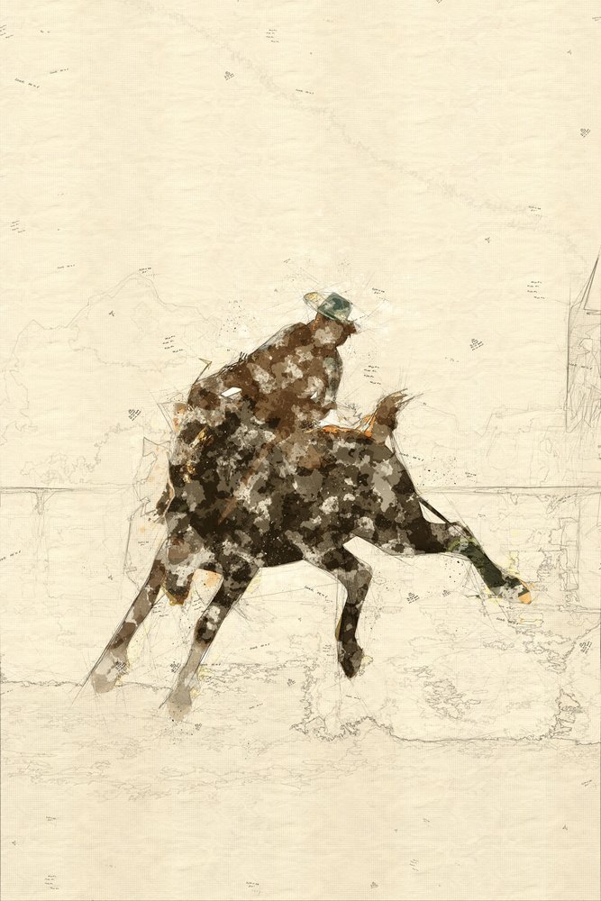 Cavalier de bronco western - Lembayung senja studio [Vintage Poster]
