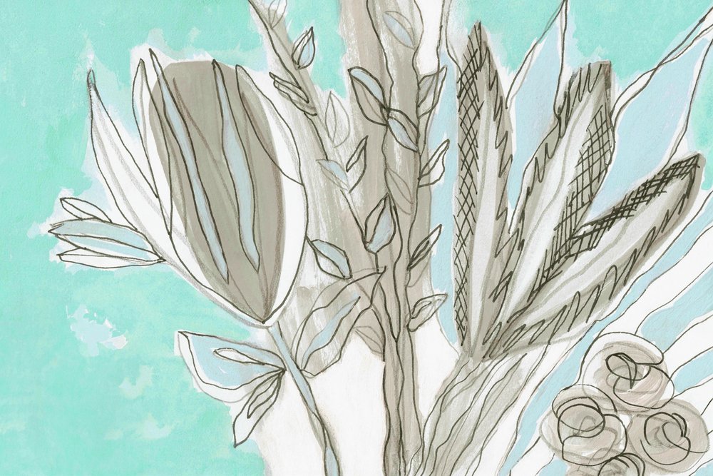 Motifs botaniques modernes dans les tons bleu sarcelle - Lori Ann Folz