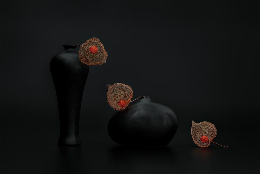 Lanterne chinoise et vases noirs - Lydia Jacobs