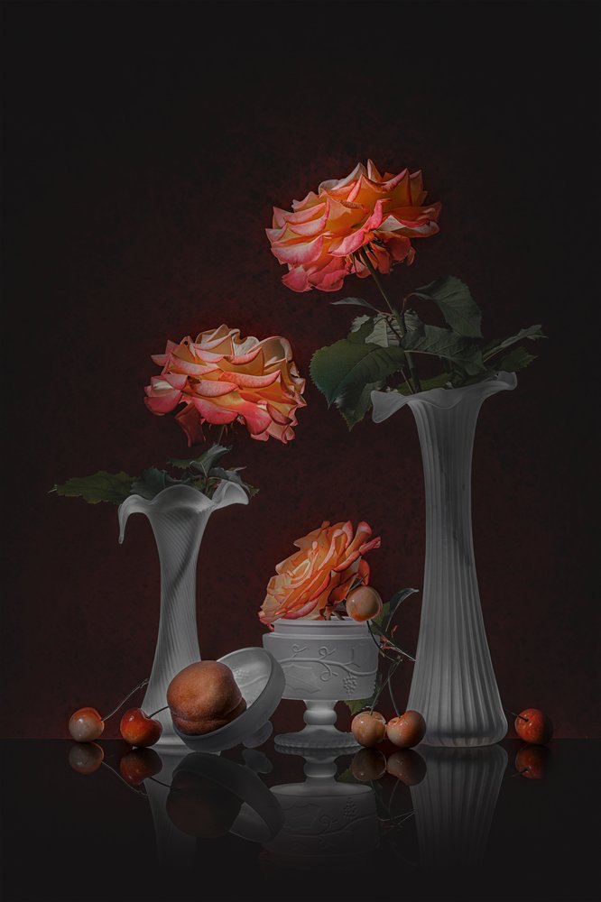 Nature morte élégante aux roses - Lydia Jacobs