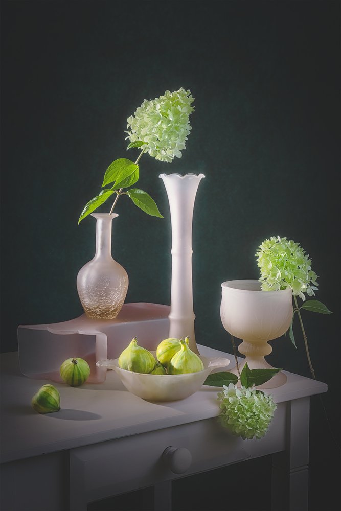 Figues vertes, vases roses - Lydia Jacobs