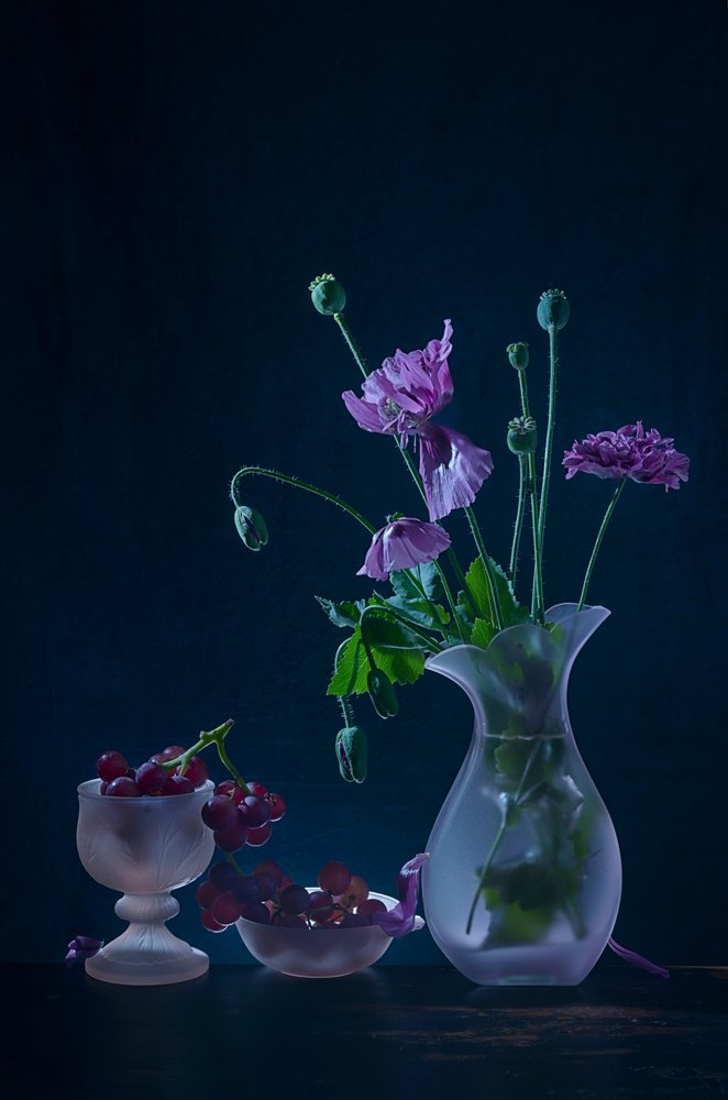 Coquelicots mélancoliques et fruits - Lydia Jacobs