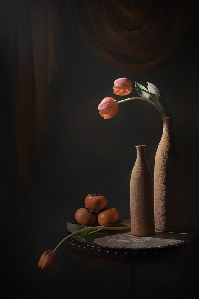 Tulipes et fruits mélancoliques - Lydia Jacobs