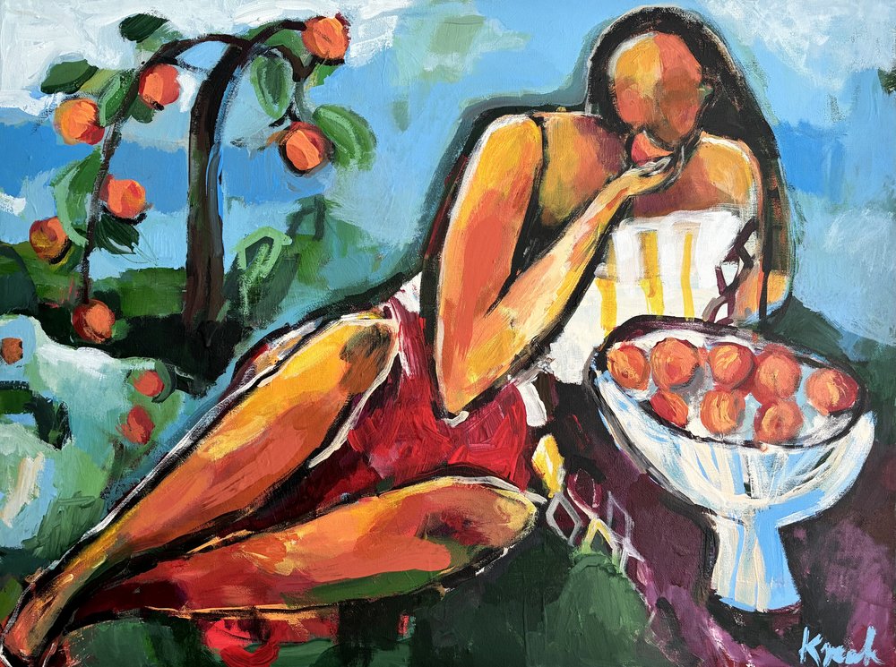 Femme allongée, couleur abricot - Magdalena  Krzak
