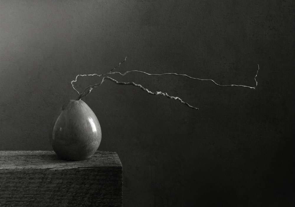 Poire et branche en noir et blanc - Margaret Halaby