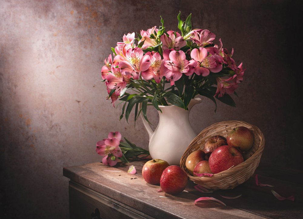 Fleurs roses et pommes - Margareth Perfoncio