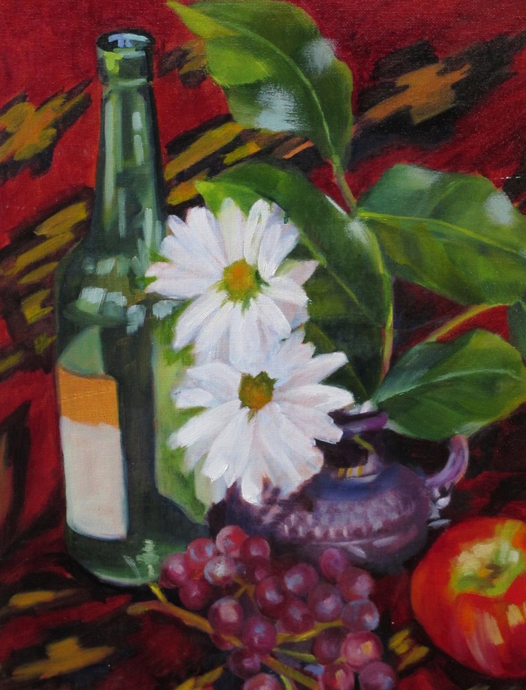 Fruits et marguerites en bouteille - Maxine Shore