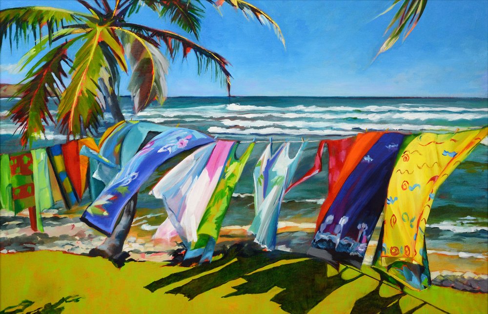 Une corde à linge colorée sur la plage - Maxine Shore