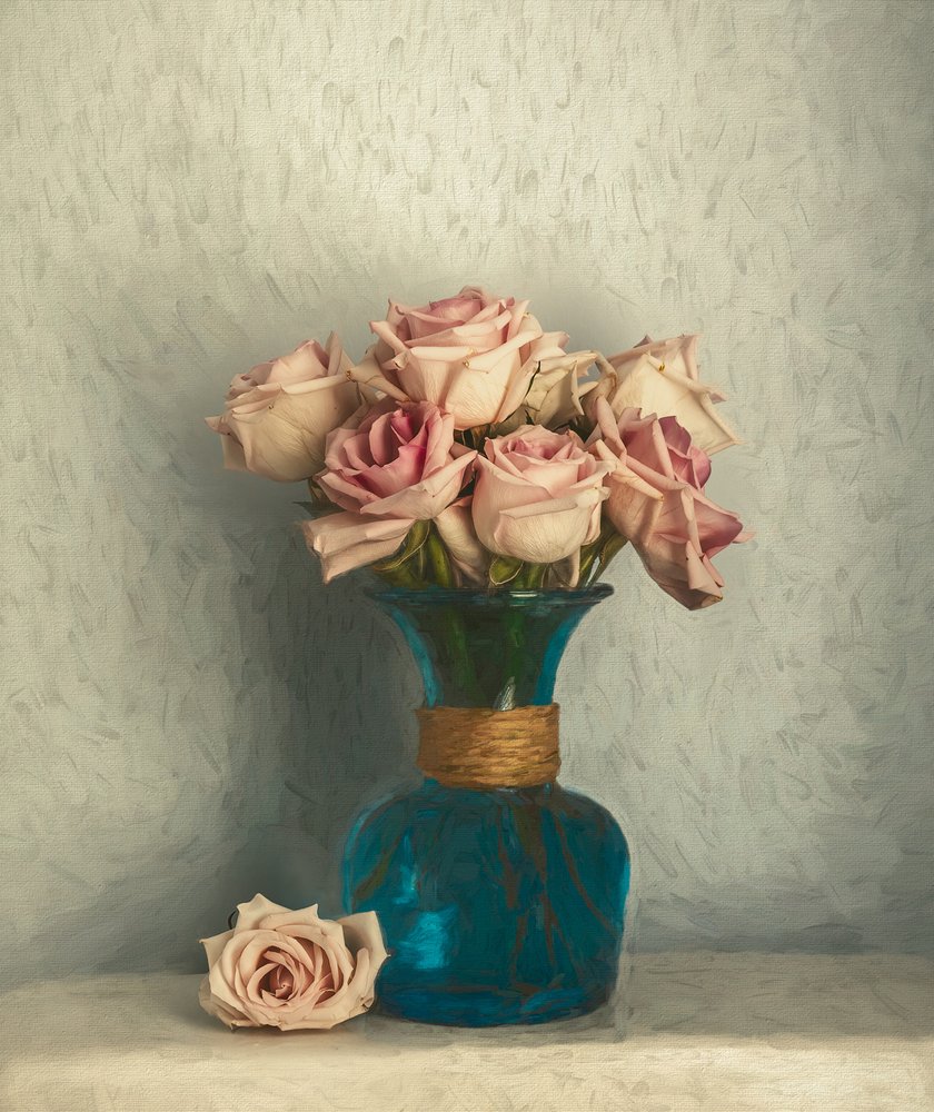 Nature morte aux roses rose pâle - May G