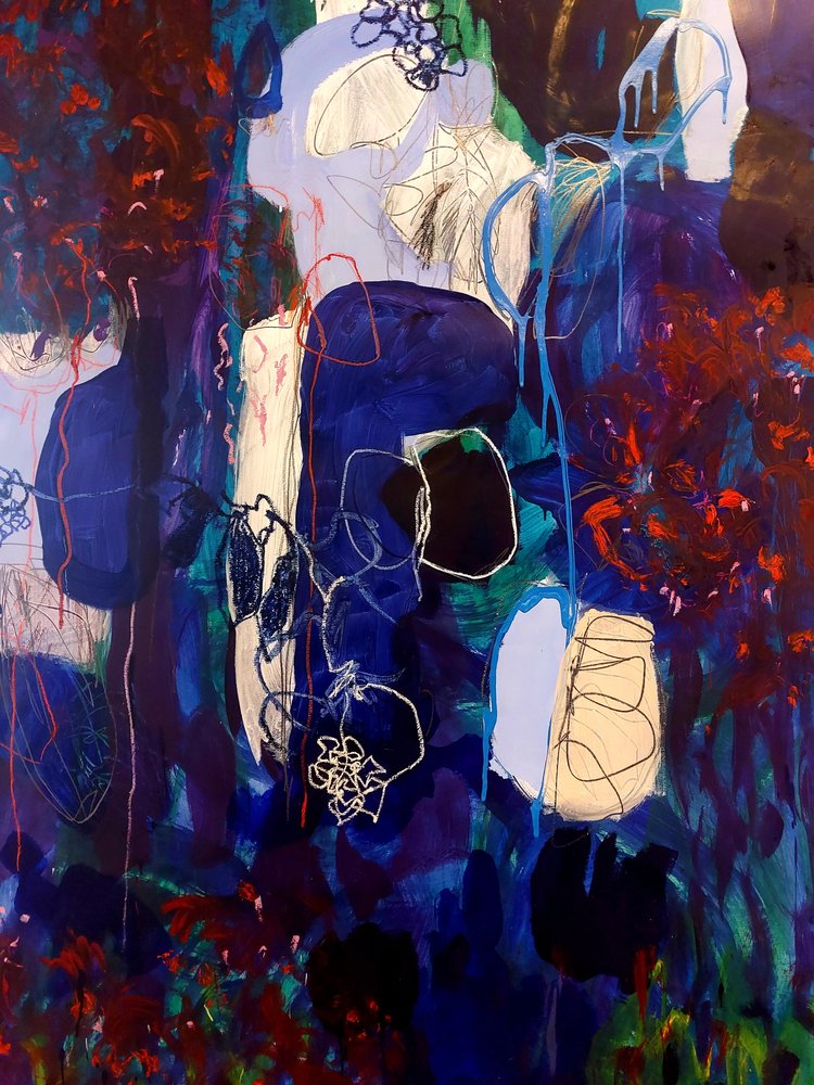 Abstrait bleu et rouge dynamique - Monika Riethmueller
