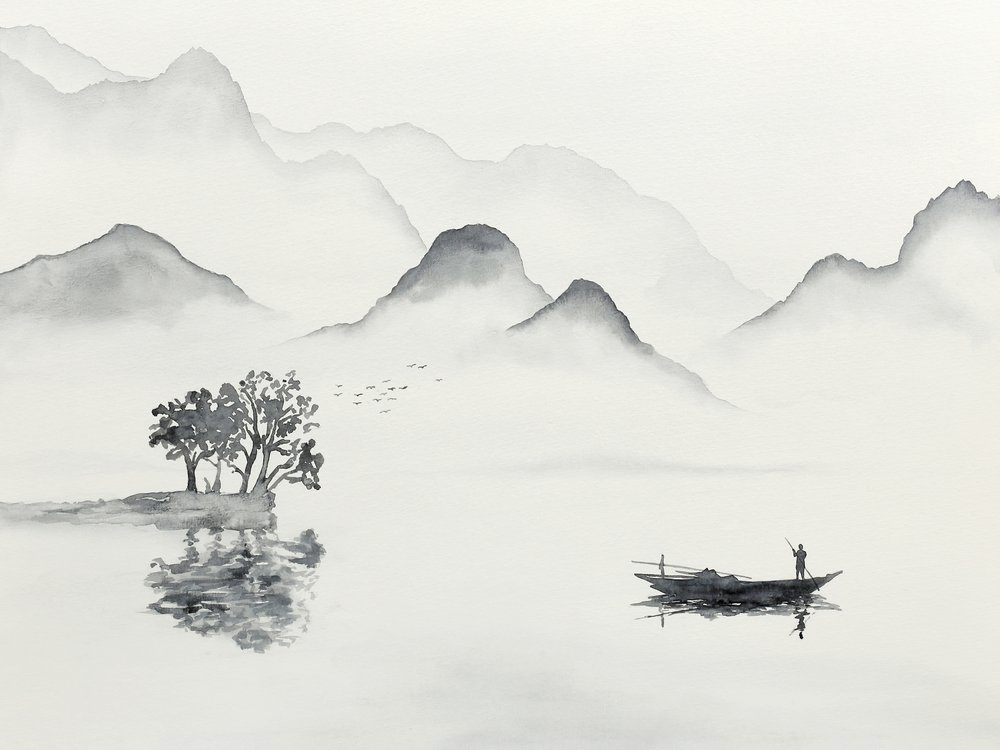 Un bateau sur un lac de montagne paisible - Natalie Bruns