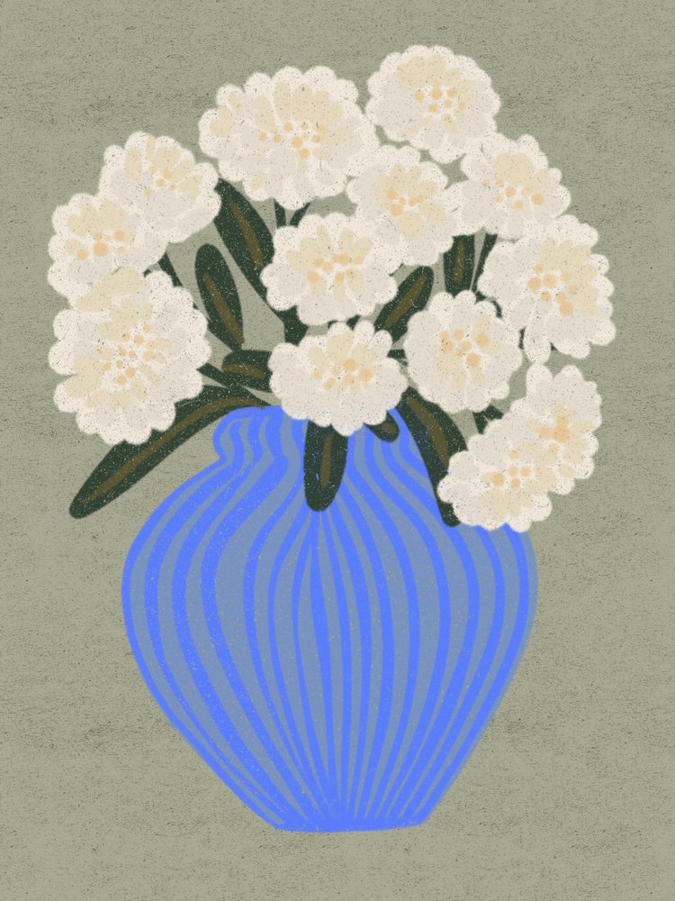 Fleurs blanches dans un vase bleu - Nikita Jariwala