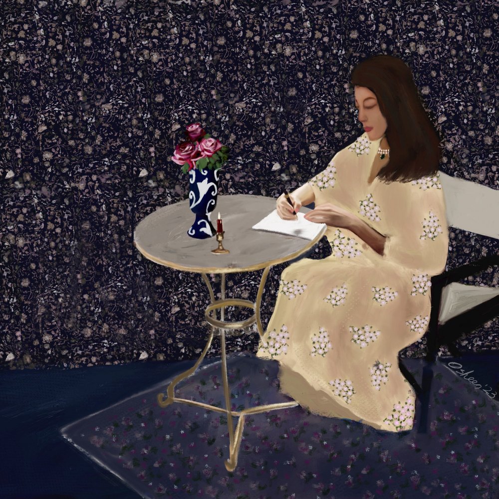 Élégante femme écrivant - Osheensgallery